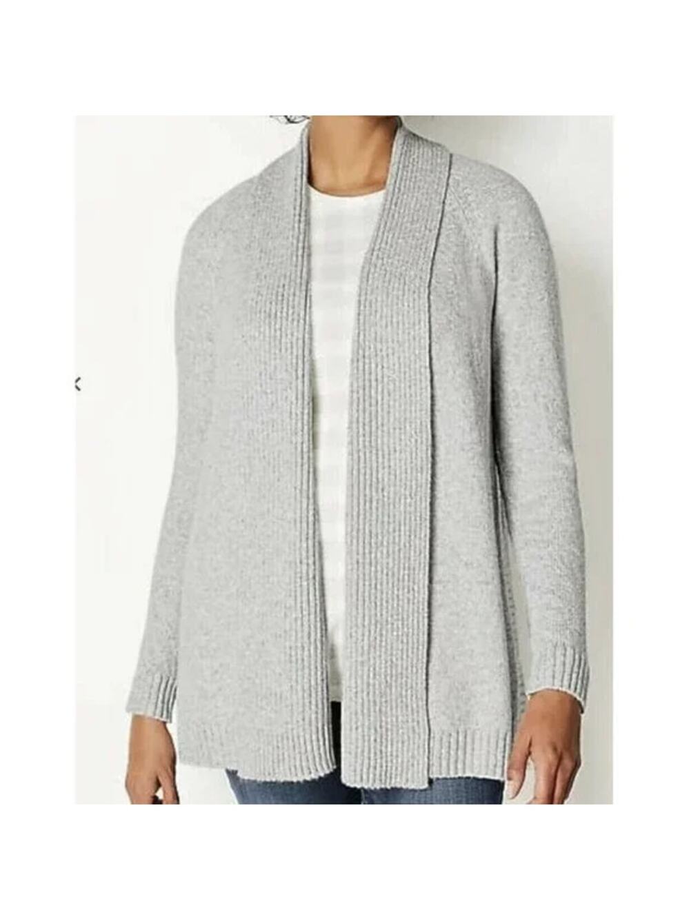 J. Jill Alpaca Blend Chunky Shawl Knit Open Cardigan SZ MEDIUM Gray Thick EUC